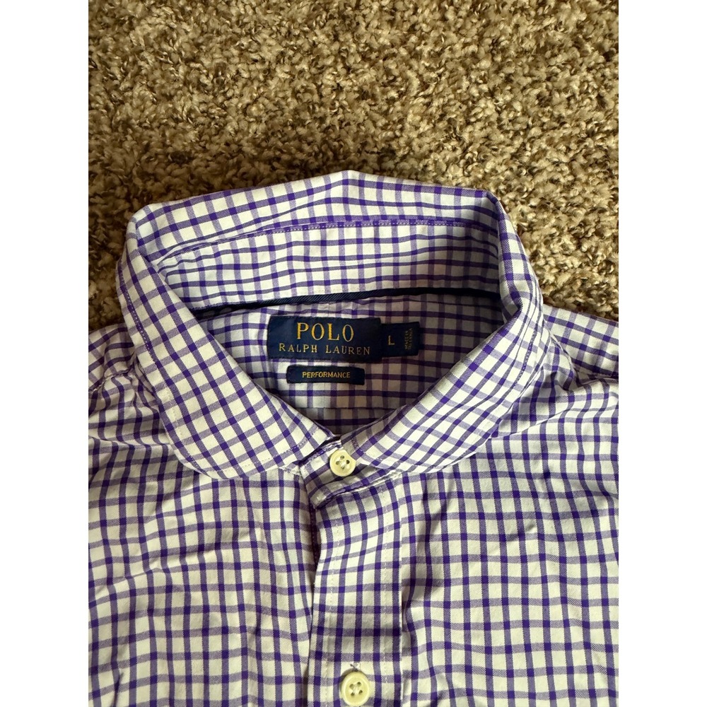 Polo Ralph Lauren Performance Gingham Button Down Shirt Mens Large Purple White - Picture 3 of 6